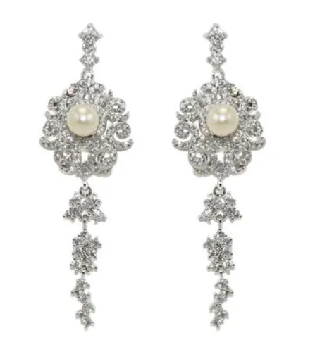 Best hoop earrings with matching bracelets for a coordinated jewelry set-Claribelle Pearl and Pave' Crystal Statement Earring