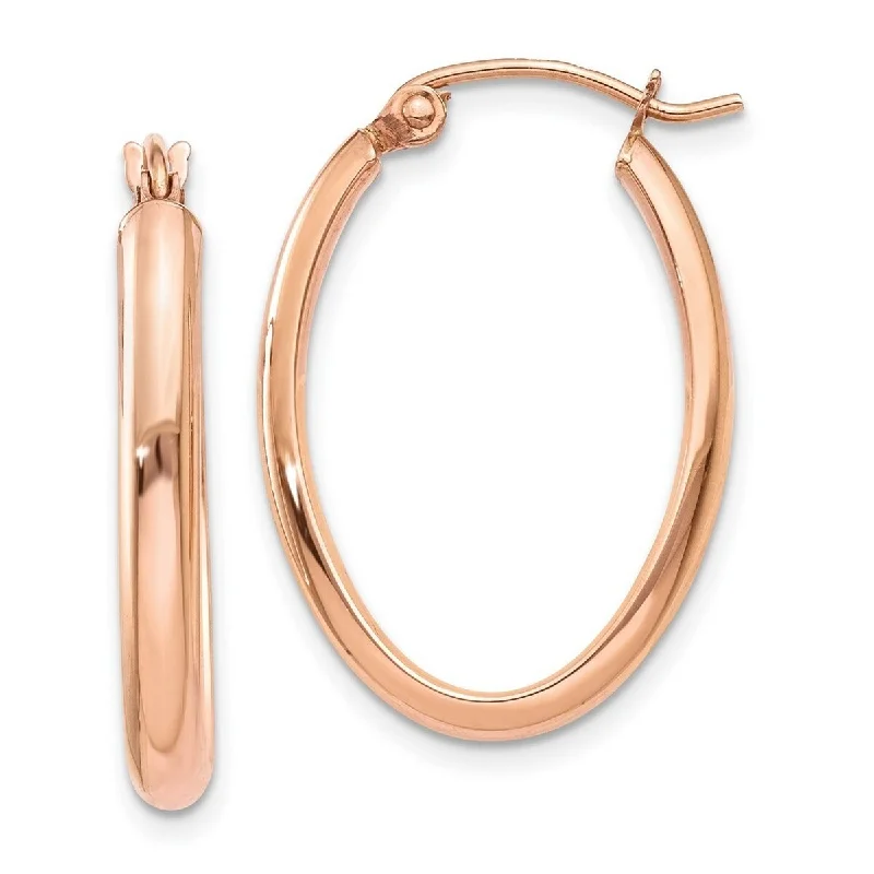 Hoop earrings with floral motifs for a feminine and nature-inspired look-Curata 14k Rose Gold Polished Half Round 25x3mm Oval Hoop Earrings