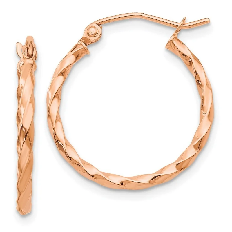 Large hoop earrings for a bold and statement-making fashion accessory-Curata 14k Rose Gold Twisted 3x20mm Hoop Earrings