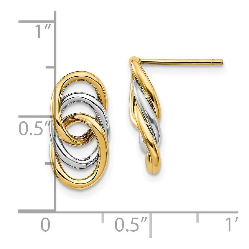 Hoop earrings with stacked layers for a bold and textured design-Curata 14k Two tone Gold Polished Circles Post Earrings - 15x8mm