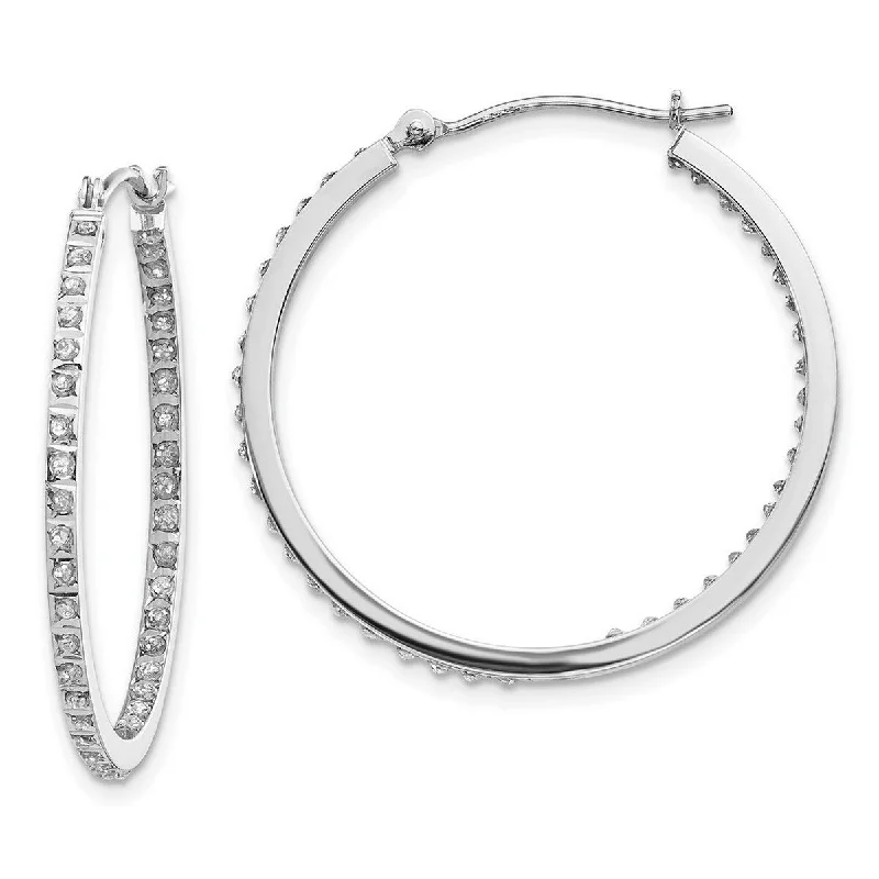 Hoop earrings with satin finishes for a smooth and elegant appearance-Curata 14k White Gold Diamond Accent Round Hinged Hoop Earrings (2x30mm)