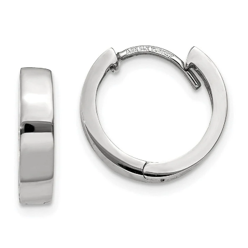 Best hoop earrings with matte finish for a sophisticated, understated design-Curata 14k White Gold Solid Hinged Polished 10x3mm Huggies Earrings