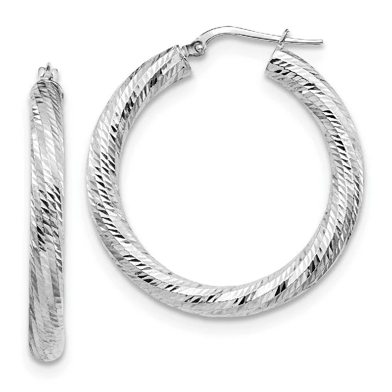 Best hoop earrings with intricate beaded details for a textured, stylish appearance-Curata 14k White Gold Sparkle Cut 4x25 Round Hoop Earrings