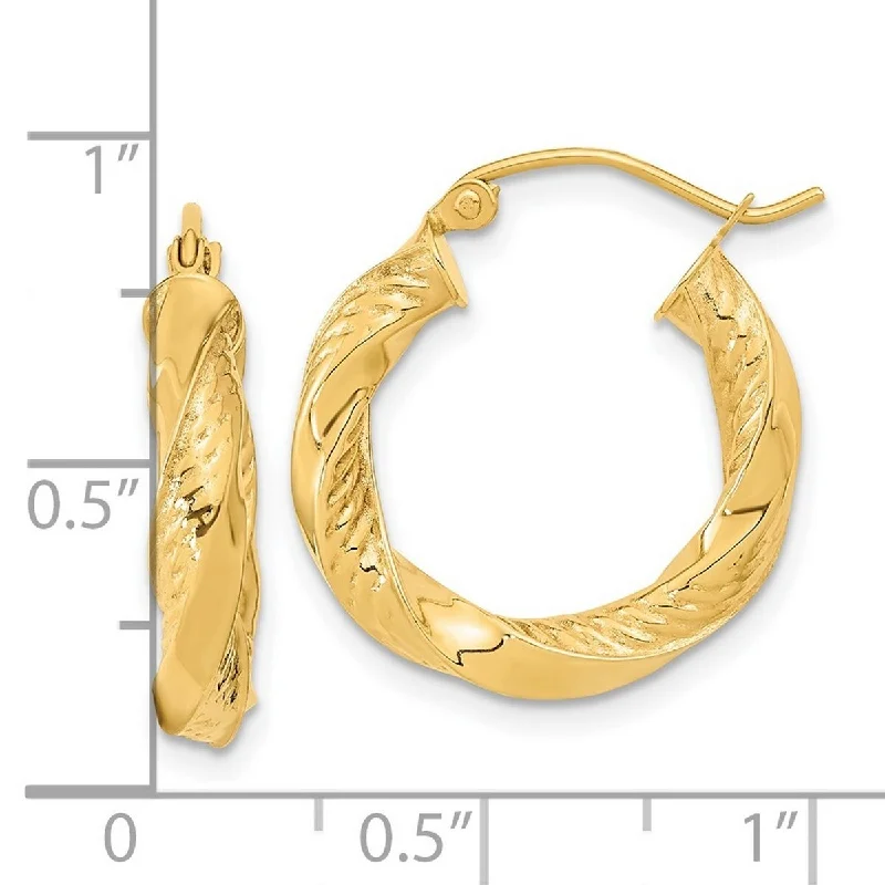 Best hoop earrings with butterfly motifs for a playful and whimsical appearance-Curata 14k Yellow Gold 3.8x21mm Polished Textured Twisted Hoop Earrings