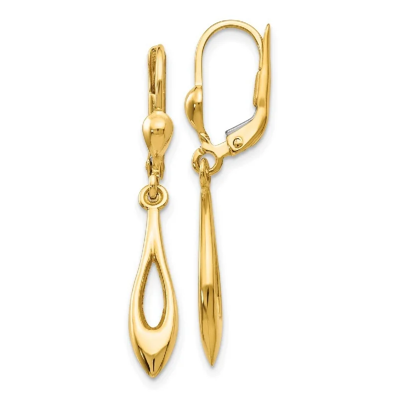 Hoop earrings with rhinestone-studded rims for a glamorous touch-Curata 14k Yellow Gold 36x5mm Polished Open Marquise Dangle Lever back Earrings