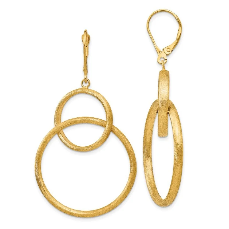 Hoop earrings with snake print designs for an edgy, wild appearance-Curata 14k Yellow Gold 59x31mm Scratch Finish Round Dangle Leverback Earrings