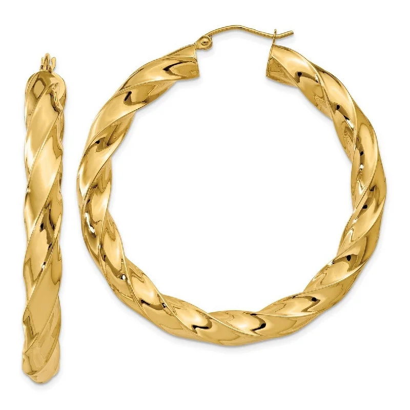 Best hoop earrings with blackened metal for an edgy and bold appearance-Curata 14k Yellow Gold Polished 33x4.25mm Twisted Hoop Earrings