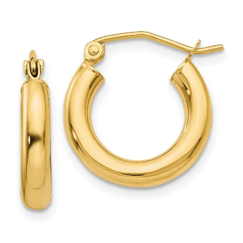 Best hoop earrings with hammered gold for a rustic yet elegant look-Curata 14k Yellow Gold Polished 3x15mm Round Hoop Earrings