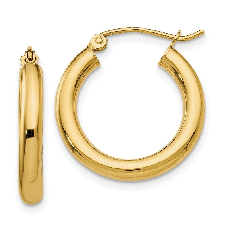 Medium hoop earrings for an everyday look with the perfect balance of style-Curata 14k Yellow Gold Polished 3x20mm Light Tube Hoop Earrings