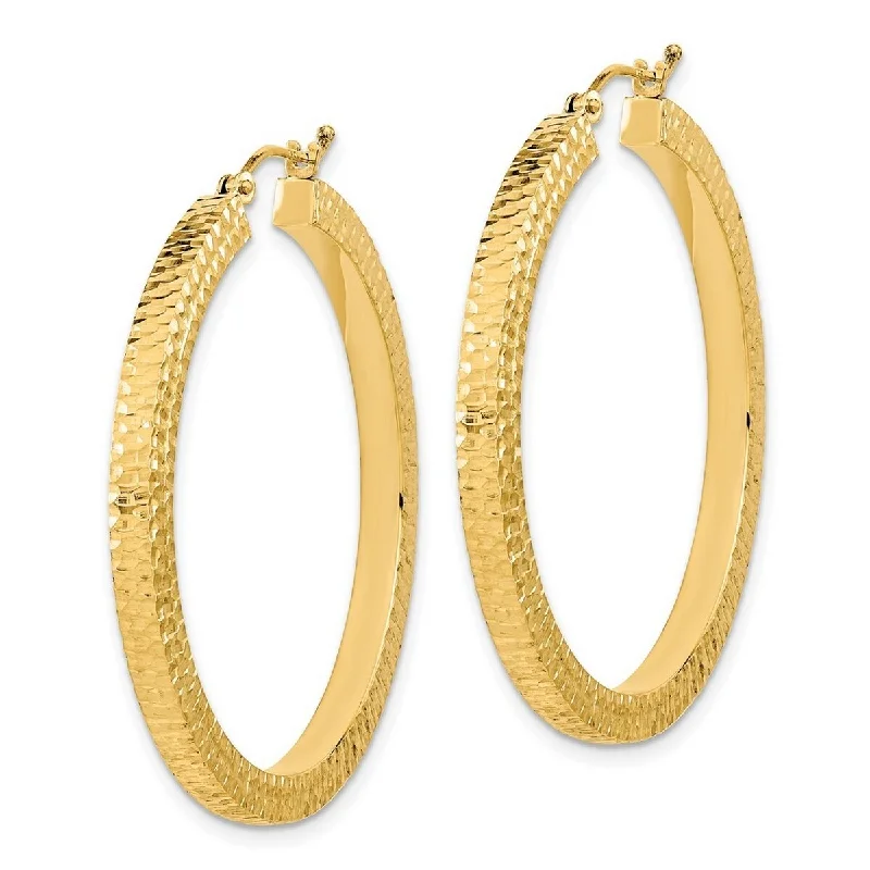 Hoop earrings with abstract shapes for an artistic and creative touch-Curata 14k Yellow Gold Polished and Hammered 40.64x3mm Hoop Earrings