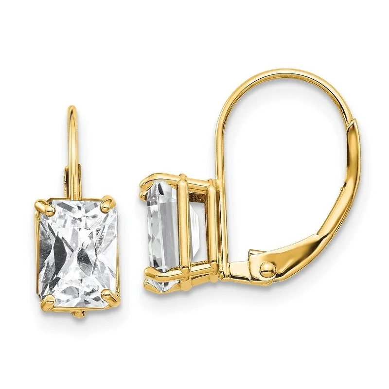 Hoop earrings with abstract shapes for an artistic and creative touch-Curata 14k Yellow Gold Polished Leverback 7x5mm Emerald Cut CZ Cubic Zirconia Simulated Diamond Earrings Measures 16x5mm Wide