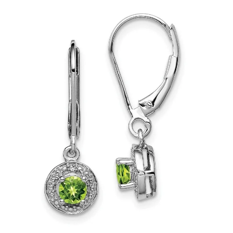 Best hoop earrings with tribal designs for a cultural and exotic aesthetic-Curata 925 Sterling Silver Dangle Polished Leverback Diamond and Peridot Earrings Measures 26x7mm Wide