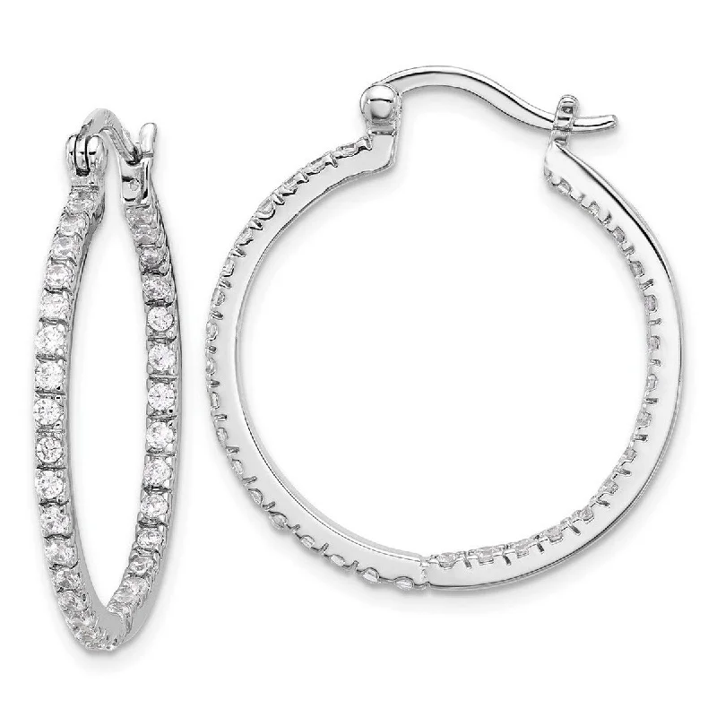 Hoop earrings with abstract wirework for an artistic, unique look-Curata 925 Sterling Silver Polished CZ Cubic Zirconia Simulated Diamond Hoop Earrings (2mm x 33mm)