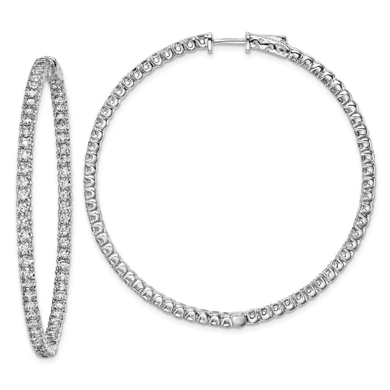 Best hoop earrings with hammered gold for a rustic yet elegant look-Curata 925 Sterling Silver Polished Hinged hoop Safety clasp Rhodium plated CZ Cubic Zirconia Simulated Diamond Round Hoop Earri