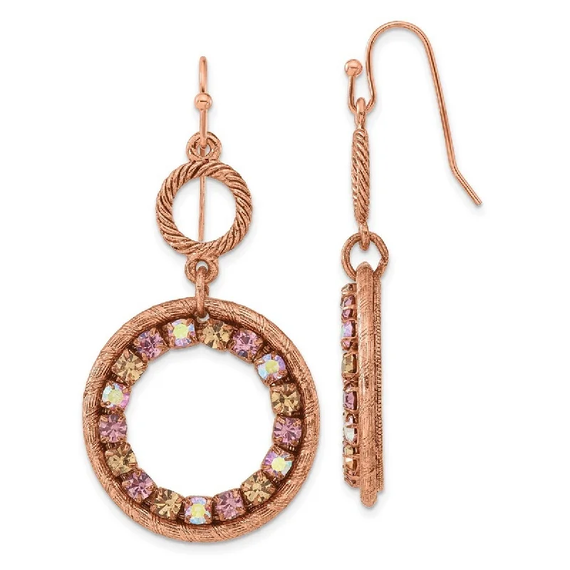 Hoop earrings with dangling charms for a playful and fun look-Curata Shepherd hook Copper tone Purple Pink and Yellow Crystal Circle Long Drop Dangle Earrings Jewelry Gifts for Women