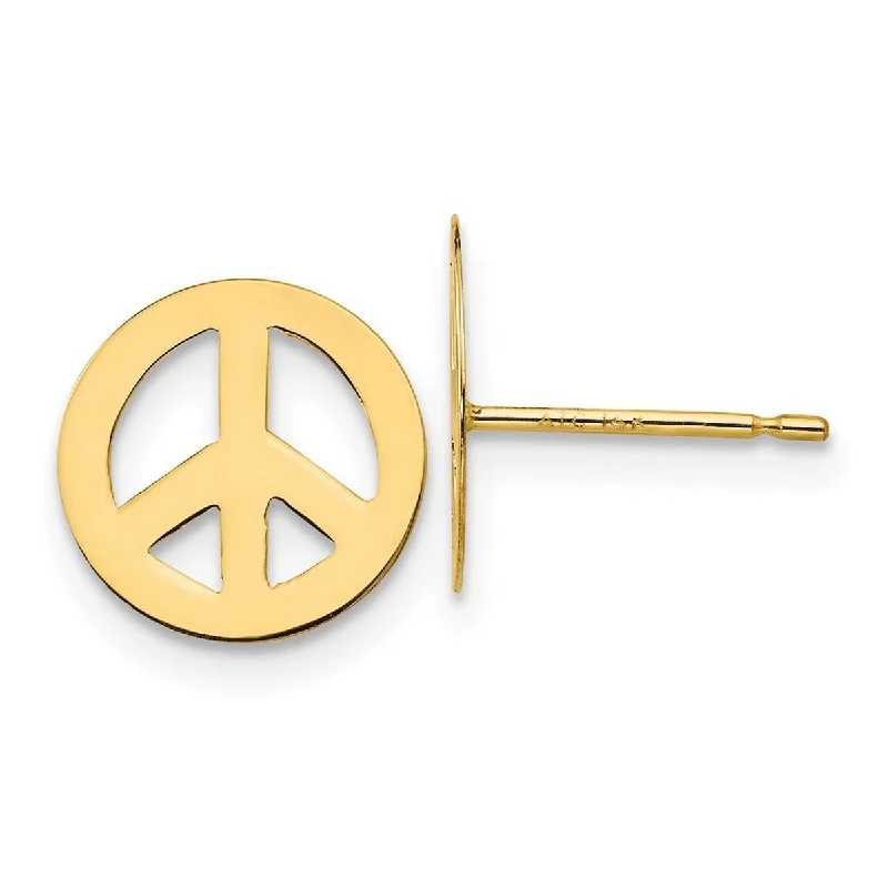 Best hoop earrings with butterfly motifs for a playful and whimsical appearance-Curata Solid 14k Yellow Gold Peace Sign Post Earrings (10mm) - Orange