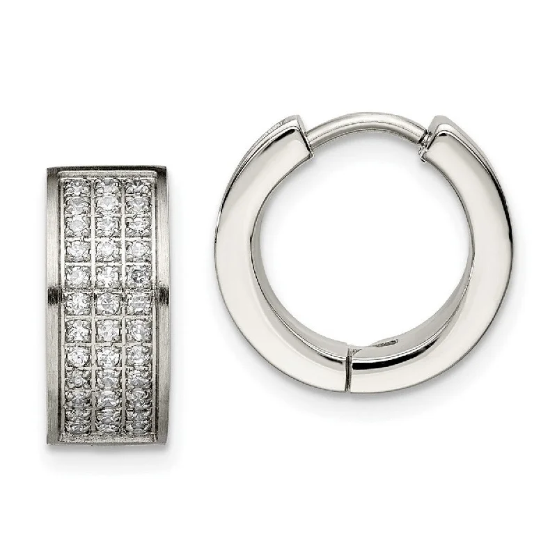 Hoop earrings with a matte finish for a sleek and sophisticated appearance-Curata Stainless Steel CZ Cubic Zirconia Three-row Hinged Huggies Hoop Earrings (6mm x 10mm)