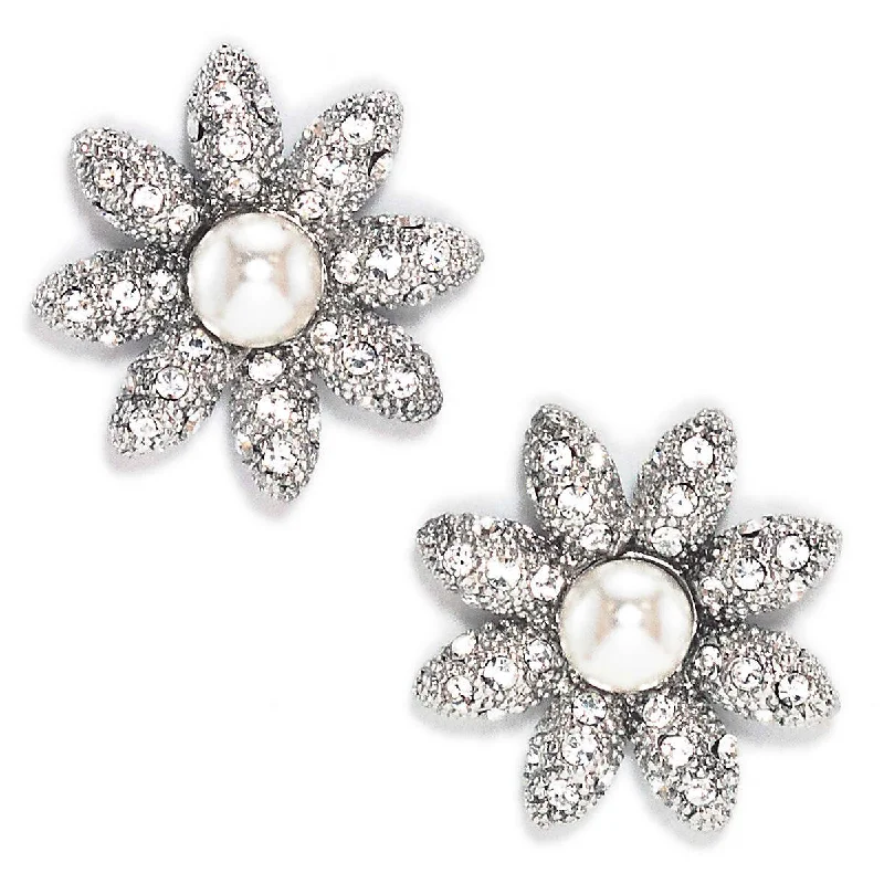 Hoop earrings with polished silver finish for a shiny, modern appeal-Daisy Crystal and Pearl Earring