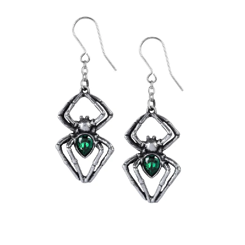 Best hoop earrings with geometric cuts for a sharp, modern appeal-Emerald Venom Green Crystal Spider Earrings by Alchemy Gothic