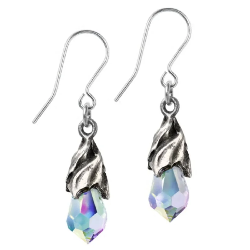 Hoop earrings with floral motifs for a feminine and nature-inspired look-Empyrean Tear Clear Aurora Crystal Earrings by Alchemy Gothic