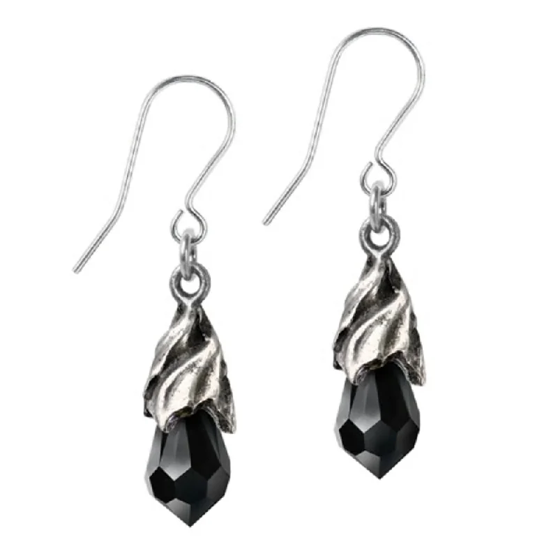 Best hoop earrings with braided leather for a rustic, stylish finish-Empyrean Tear Black Crystal Earrings by Alchemy Gothic