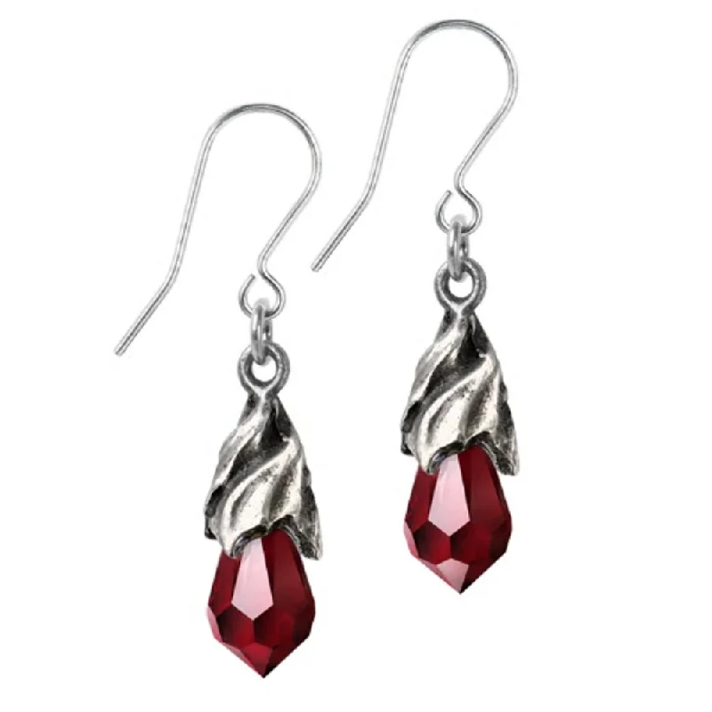 Hoop earrings with leather accents for a sleek and bold combination-Empyrean Tear Red Crystal Earrings by Alchemy Gothic