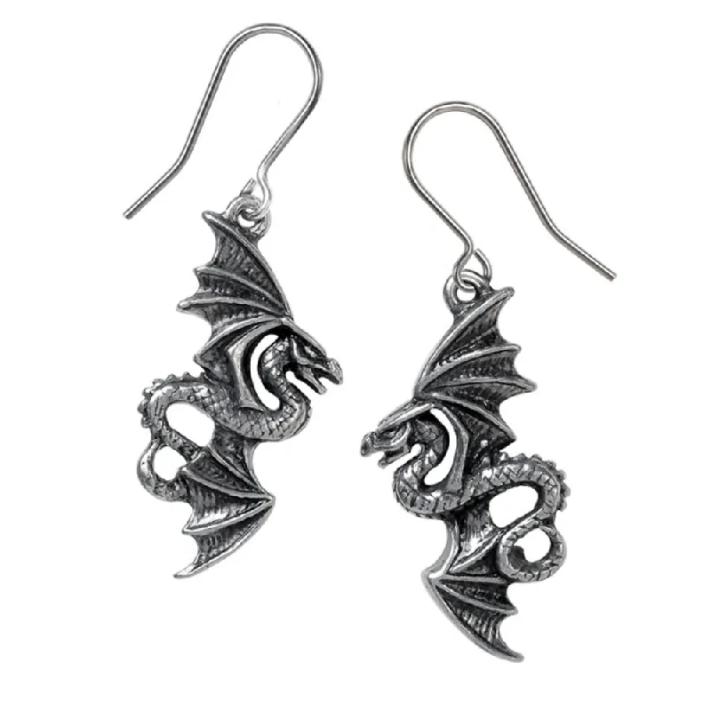 Large hoop earrings for a bold and statement-making fashion accessory-Flight of Airus Droppers Dragon Earrings by Alchemy Gothic