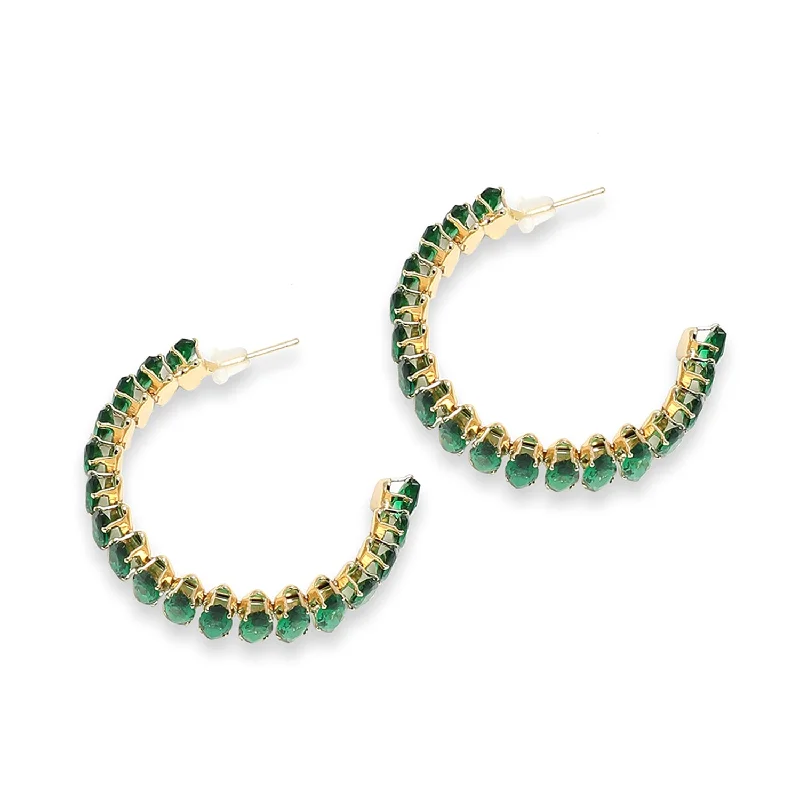 Hoop earrings with abstract wirework for an artistic, unique look-Green Color Gold Plated Party Designer Stone Hoop Earring For Women's