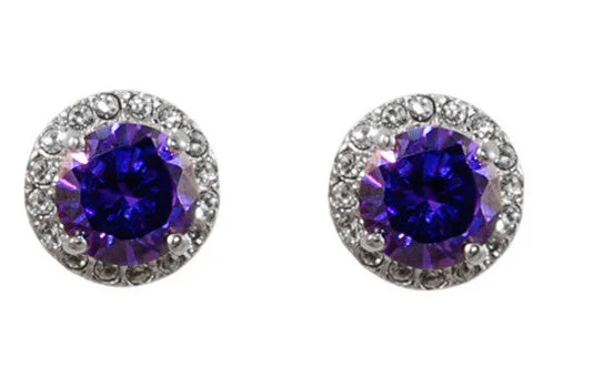 Best hoop earrings with geometric cuts for a sharp, modern appeal-Halo Violet Crystal Petite Stud Earring