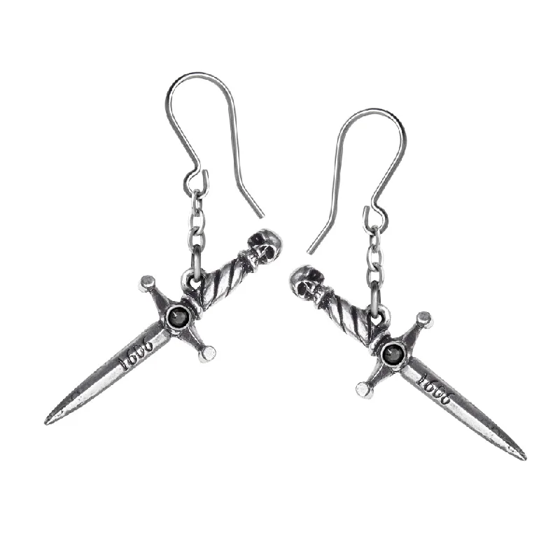 Best hoop earrings with cubic zirconia for a budget-friendly, dazzling look-Hand Of Macbeth Dagger Earrings by Alchemy Gothic