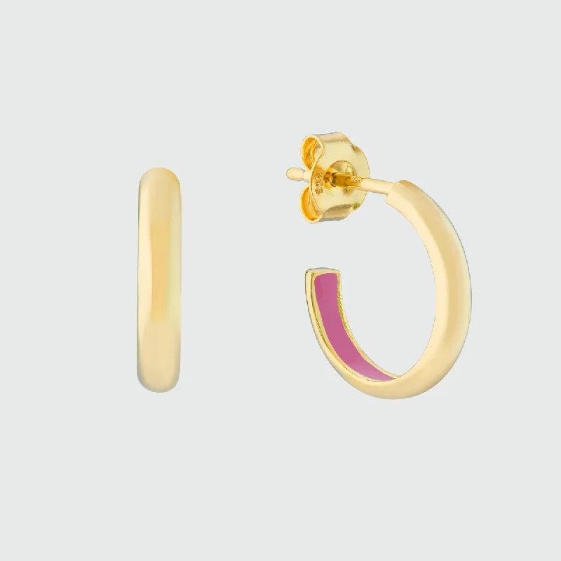 Best hoop earrings with delicate chain details for a trendy and stylish design-Havana Flamingo Pink Enamel & Gold Half Hoop Earrings