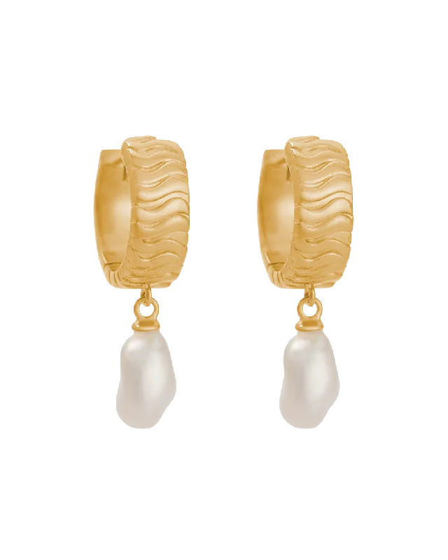 Hoop earrings with artistic filigree designs for an intricate, delicate finish-ISOLE PEARL HOOPS (18K GOLD PLATED)