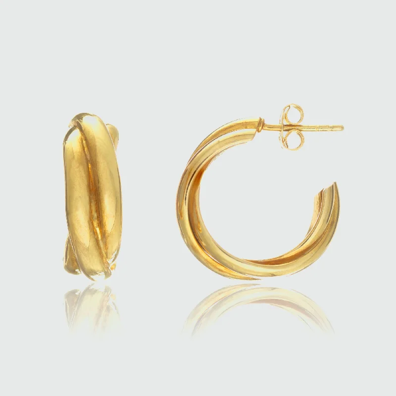 Hoop earrings with intricate designs for a unique and artistic appearance-Knightsbridge Yellow Gold Vermeil Triple Hoop Earrings