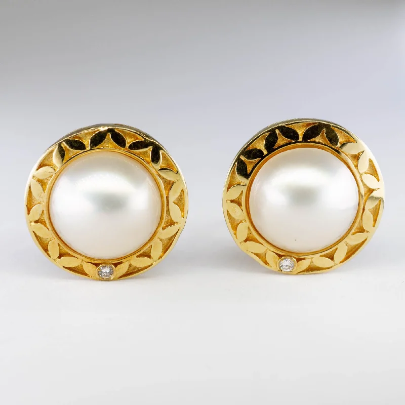 Hoop earrings with luxe velvet finishes for a rich and luxurious touch-Mabe Pearl & Diamond Hoop Earrings | 8.00ctw, 0.04ctw |