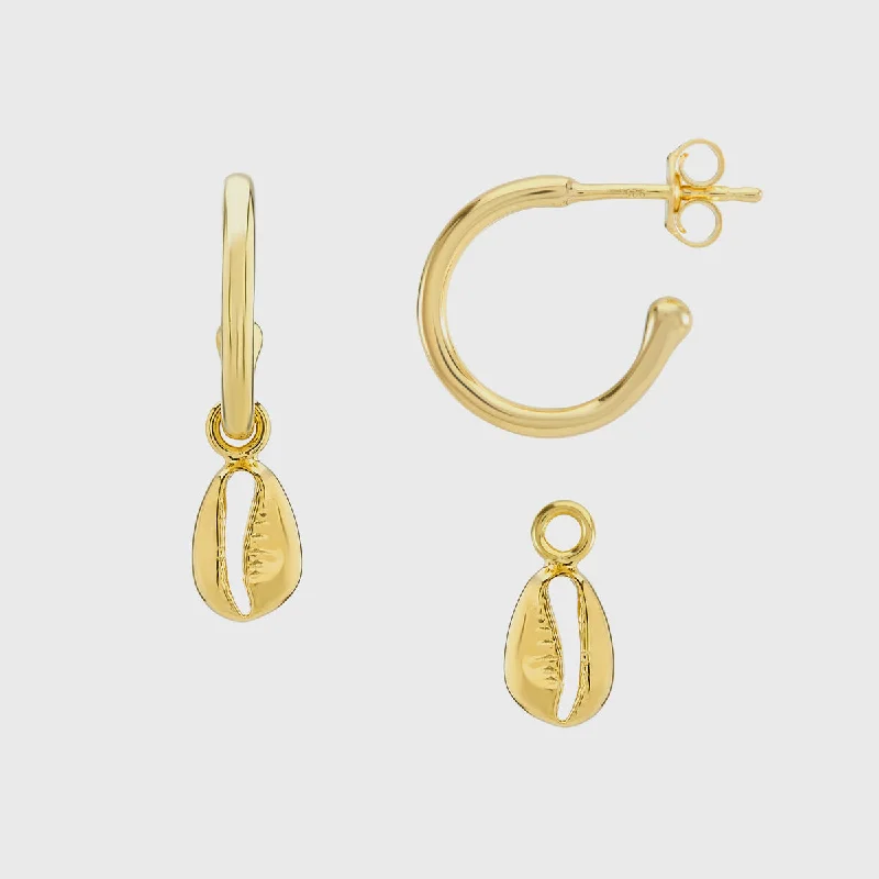 Hoop earrings with heart-shaped frames for a romantic and feminine look-Manhattan Moka Gold Shell Interchangeable Earrings