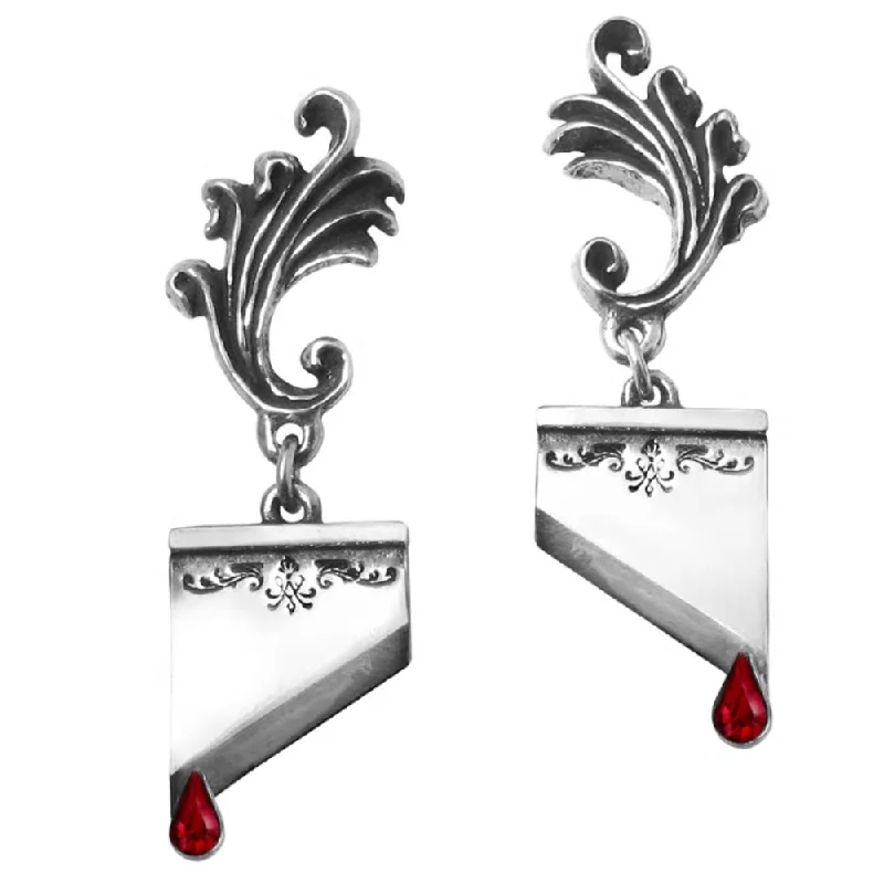 Hoop earrings with abstract shapes for an artistic and creative touch-Marie Antoinette Red Crystal Guillotine Earrings by Alchemy Gothic