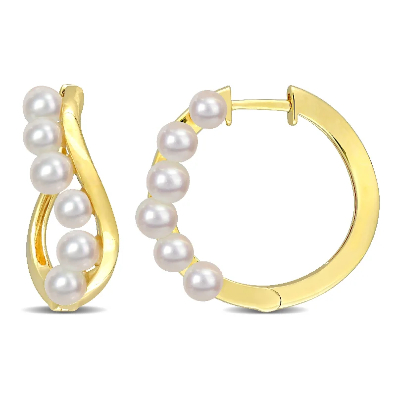 Best hoop earrings with blackened metal for an edgy and bold appearance-Mimi & Max 3.5-4mm Cultured Freshwater Pearl Hoop Earrings in Yellow Silver