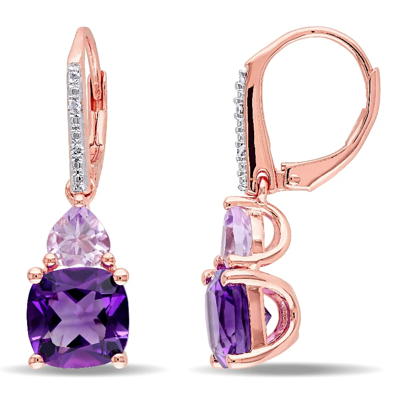 Hoop earrings with polished metal for a shiny and high-quality finish-Mimi & Max 4 1/3ct TGW Amethyst Rose de France and Diamond Accents Leverback Earrings in Rose Silver