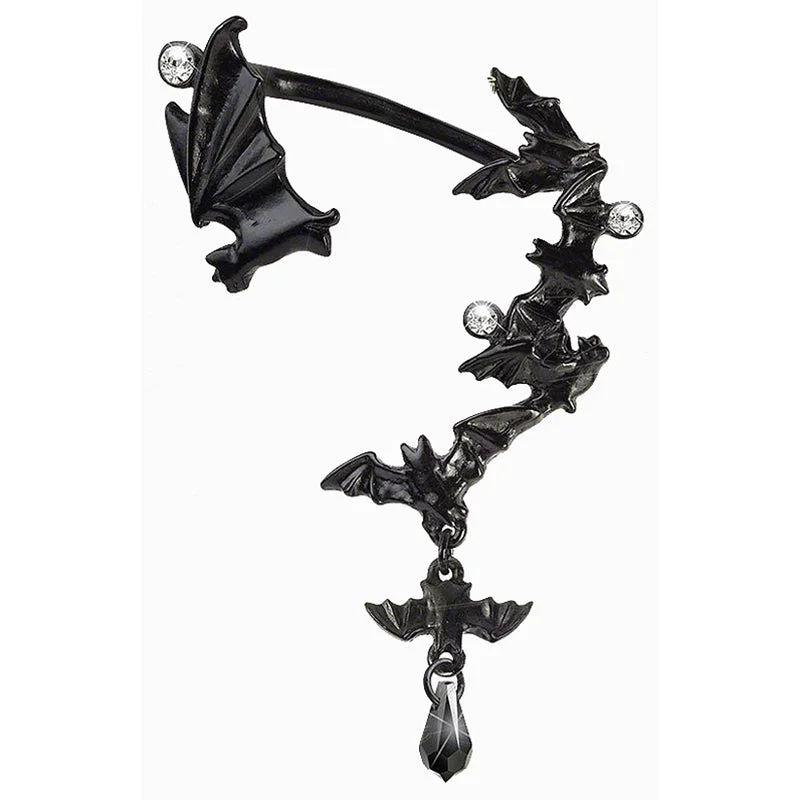 Best hoop earrings with oval shapes for a unique and elongated design-Night Sky Bat Ear Wrap by Alchemy Gothic