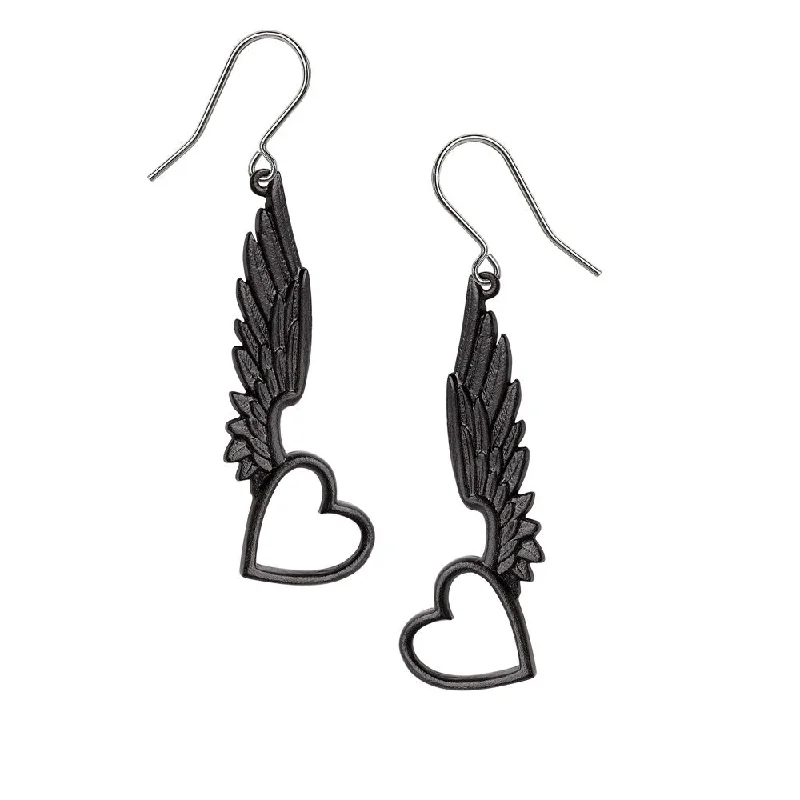 Hoop earrings with resin accents for a bold and colorful design-Passio Wings of Love Heart Earrings by Alchemy Gothic