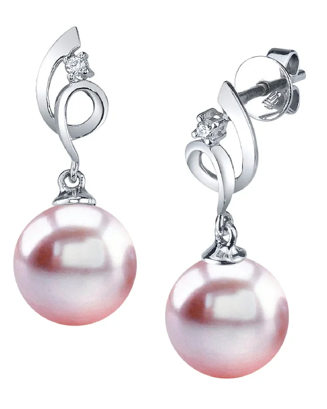 Hoop earrings with crescent moon shapes for a celestial and mystical appearance-14K Gold Pink Freshwater Pearl & Diamond Symphony Earrings