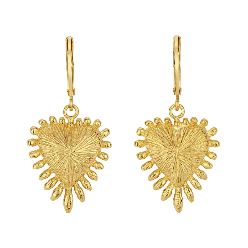 Small hoop earrings for a delicate and understated everyday wear-Zoe & Morgan Heart Rays Earrings - Gold Plated