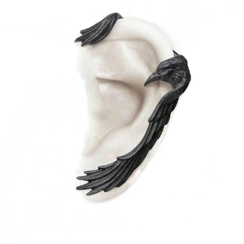 Hoop earrings with polished silver finish for a shiny, modern appeal-Raven Ear-Wing Ear Wrap - Single Earring for Left Ear - Alchemy Gothic