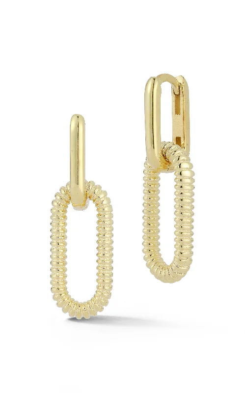 Best hoop earrings with blackened metal for an edgy and bold appearance-Ribbed Drop Link Earring