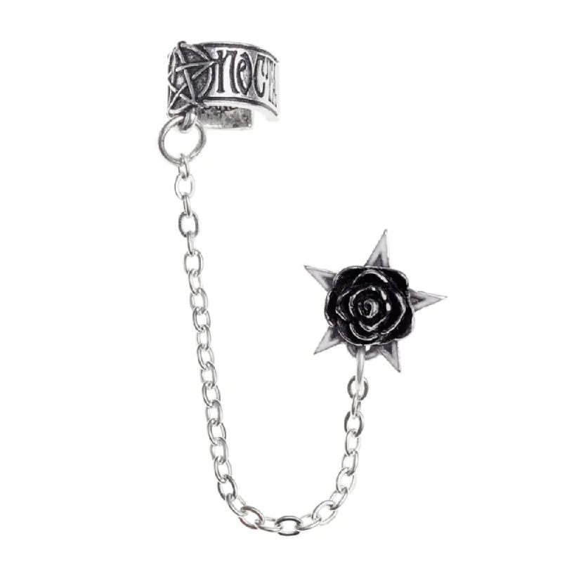 Best hoop earrings with Swarovski crystals for added sparkle and luxury-Rosa Nocta Earcuff Black Rose Pentagram Earring by Alchemy Gothic