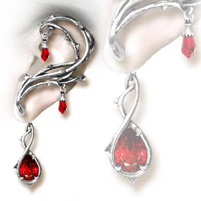 Hoop earrings with hammered copper for a warm and rustic aesthetic-Passion Ear Wrap Red Crystal Earring by Alchemy Gothic