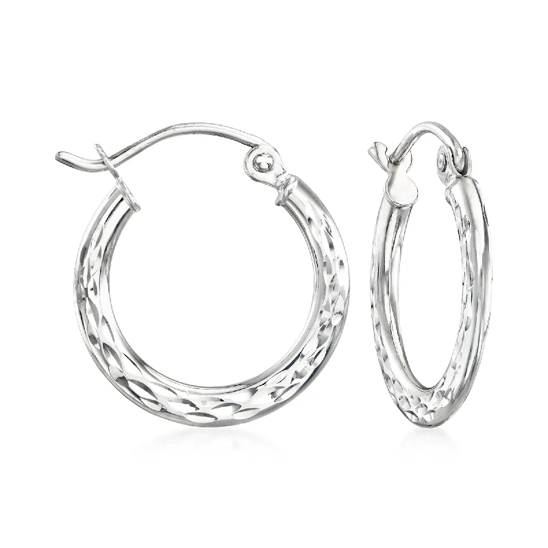 Hoop earrings with heart-shaped frames for a romantic and feminine look-Ross-Simons 14kt White Gold Diamond-Cut Hoop Earrings