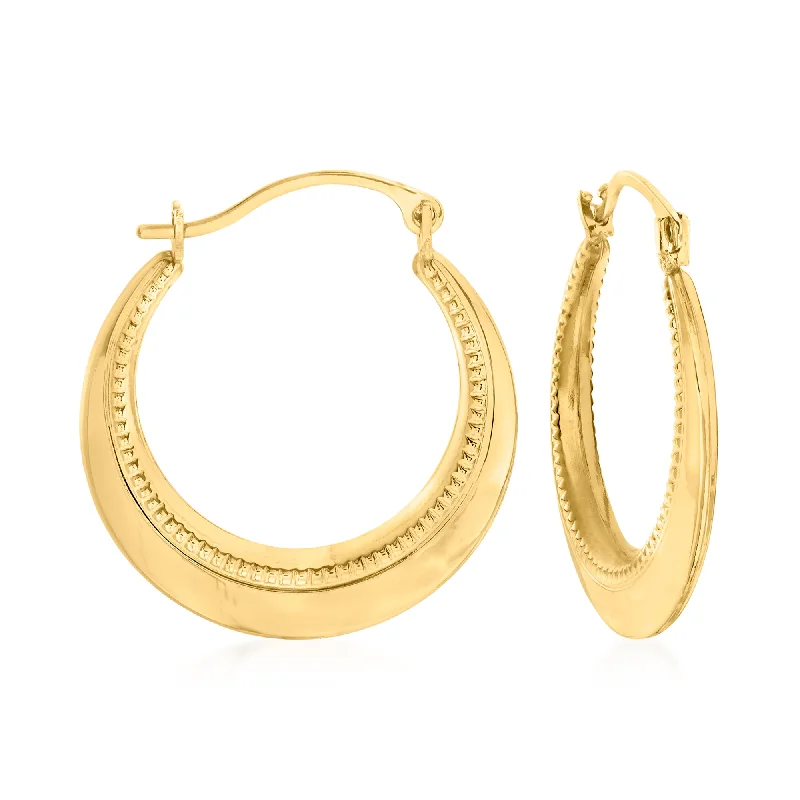 Best hoop earrings with smooth ceramic finishes for a polished, clean style-Ross-Simons 14kt Yellow Gold Beaded and Polished Hoop Earrings