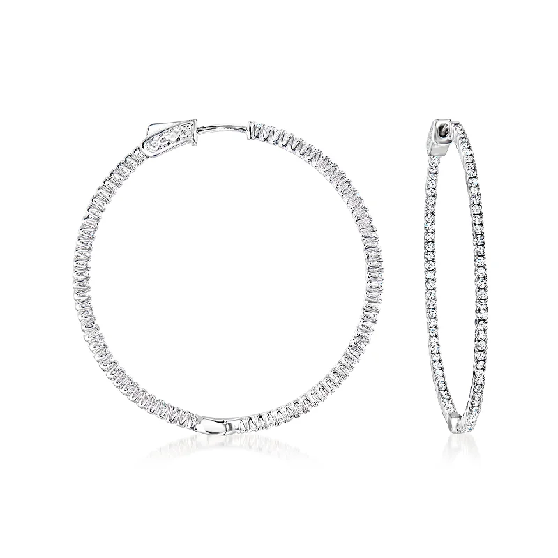 Best hoop earrings with twisted rope designs for a nautical-inspired style-Ross-Simons CZ Hoop Earrings in Sterling Silver