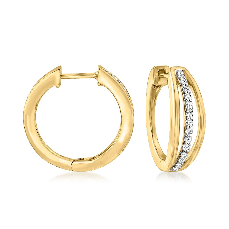 Hoop earrings with snake print designs for an edgy, wild appearance-Ross-Simons Diamond 3-Row Hoop Earrings in 18kt Gold Over Sterling